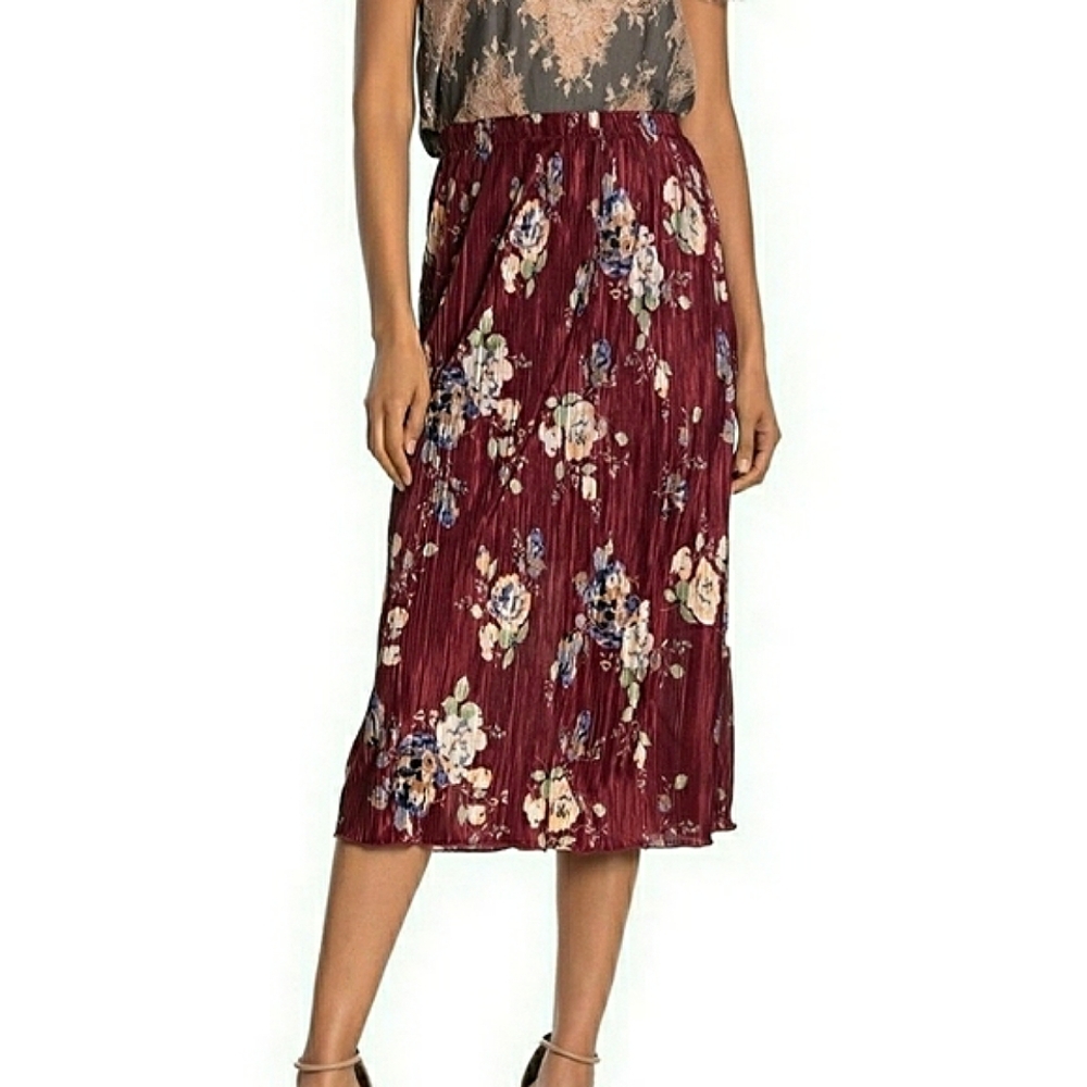 NEW Everleigh Plisse Pleated Floral Midi Skirt sz SP